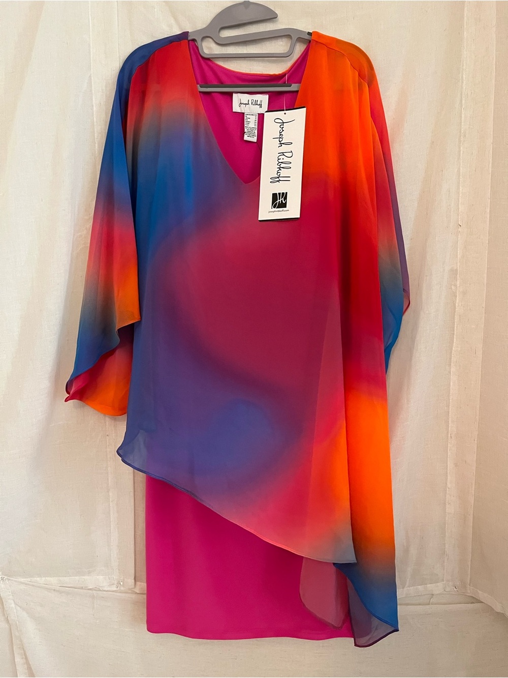 Joseph Ribkoff Multicolor Pink Orange Blue Asymmetrical Dress